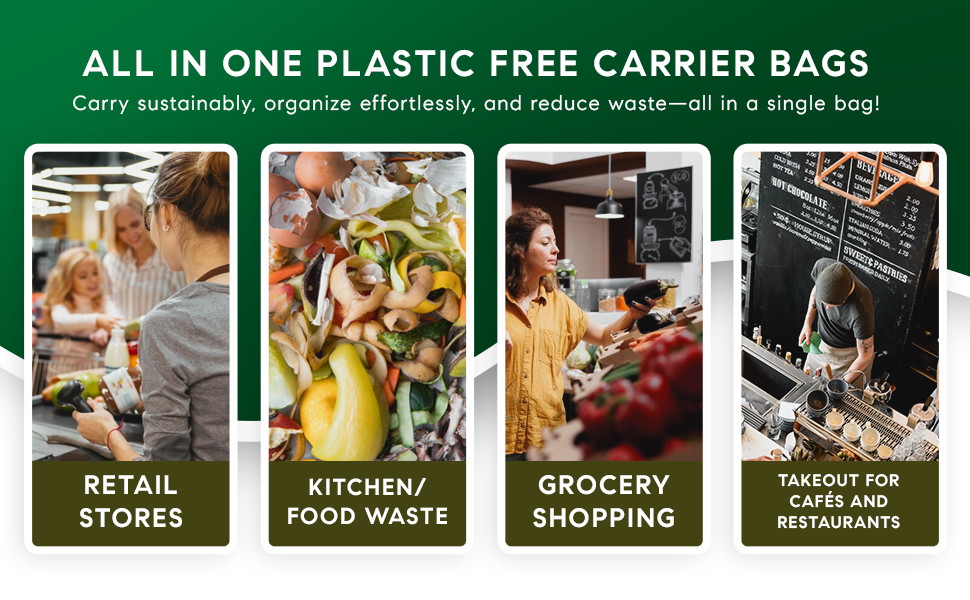 10L Compostable and Biodegradable Bin Bags with Handles 100% No Plastic – Ideal for Grocery, Kitchen, and Household Use