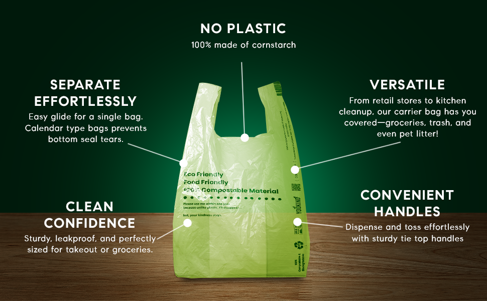 10L Compostable and Biodegradable Bin Bags with Handles 100% No Plastic – Ideal for Grocery, Kitchen, and Household Use