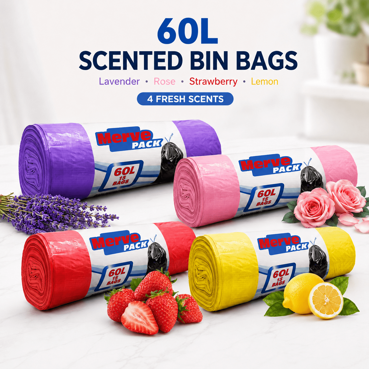 Lavender, Rose, Strawberry, and Lemon Scented Bin Bags - YouKind