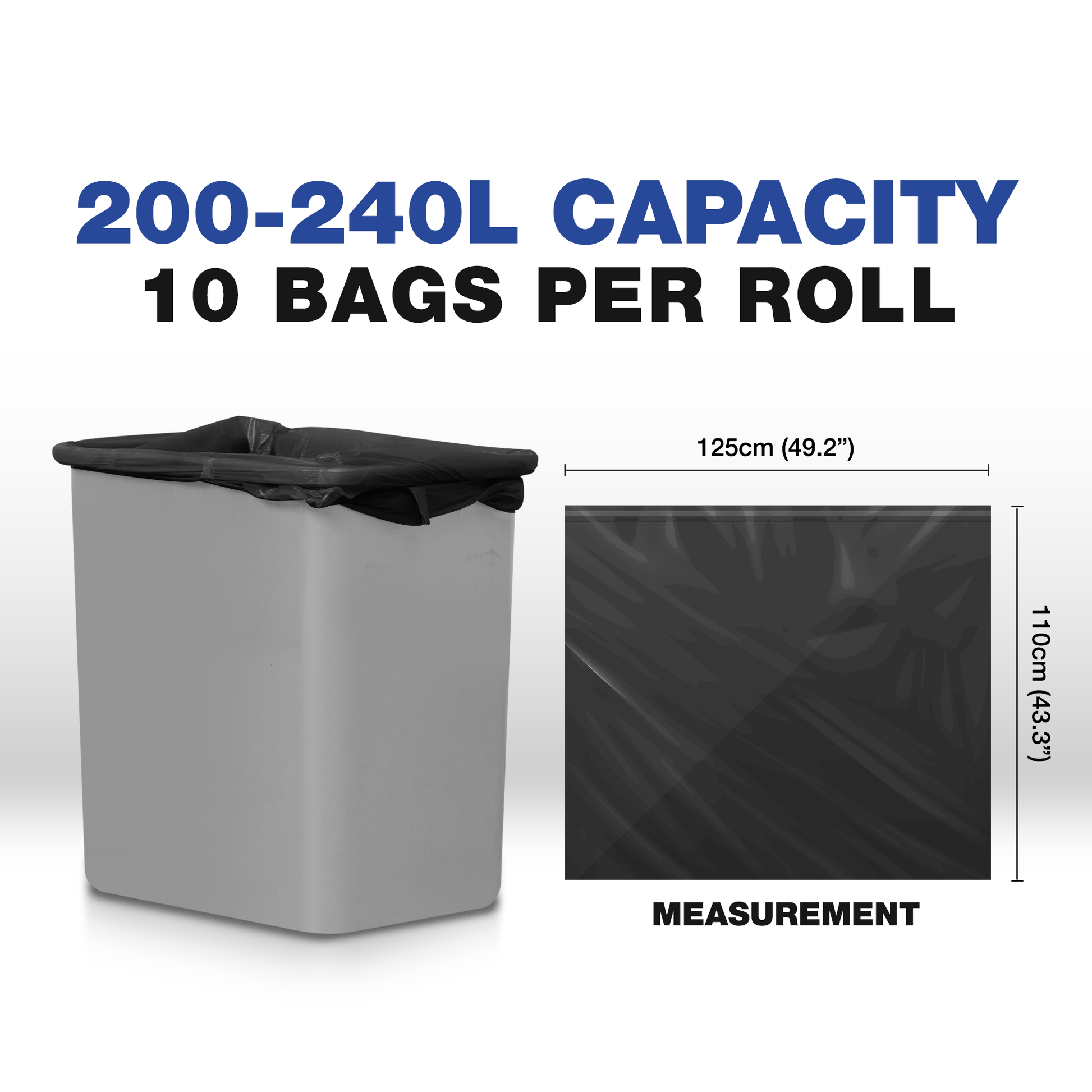 200L - 240L (100 Bags) - Black Bin Bags - 100% Made of Recycled Material - YouKind
