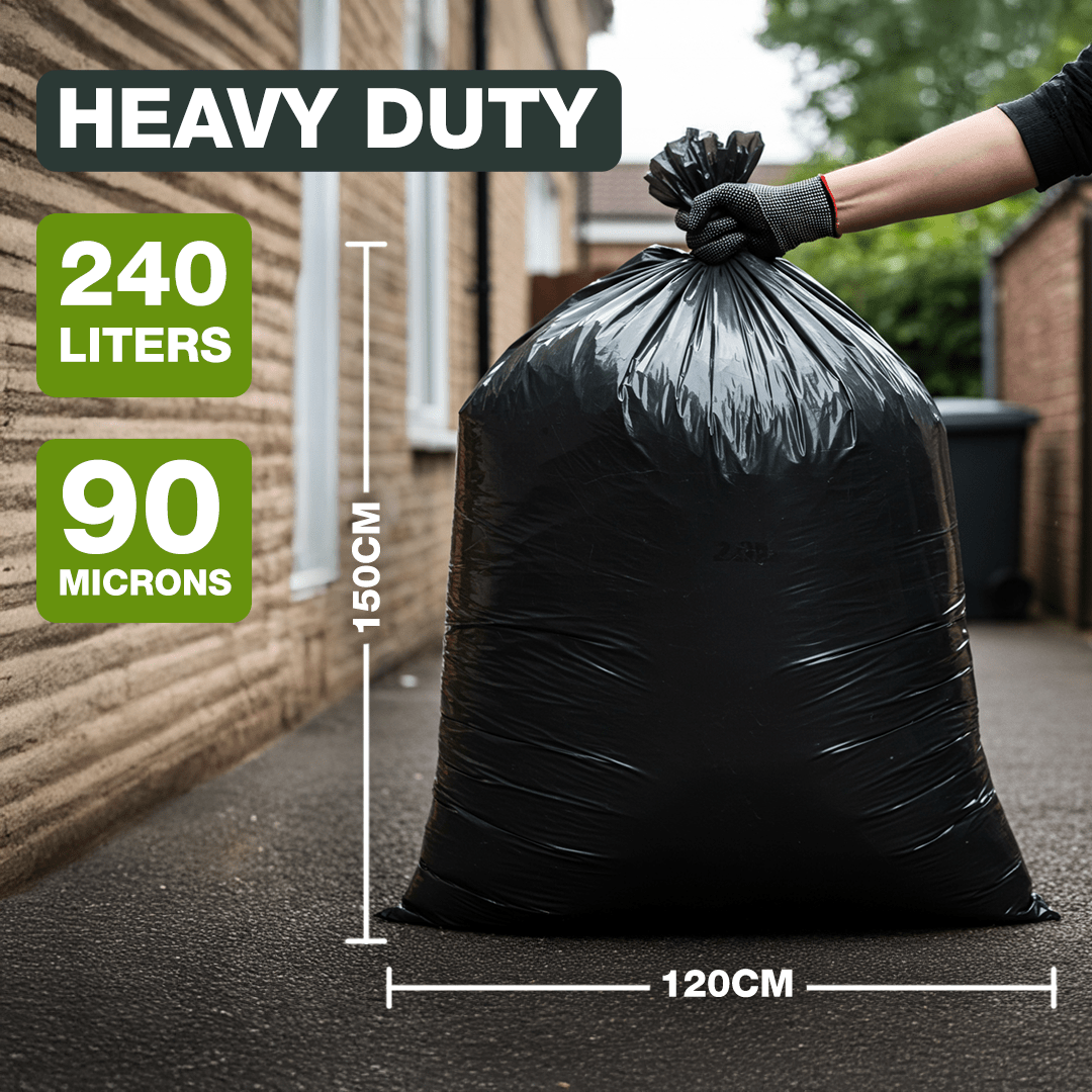240L Heavy Duty Bin Bags - Extra Strong Black Bin Bags Heavy Duty Refuse Sacks 90µm Double Layer (50 Bags) - YouKind
