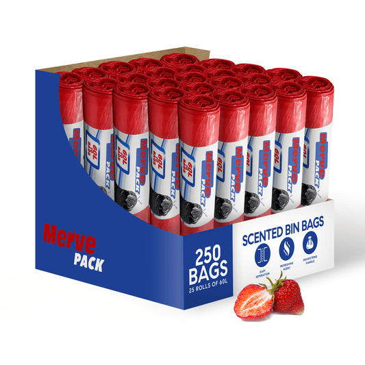 60L (250 Bags) - Strawberry Scented Bin Bags with Drawsting - YouKind