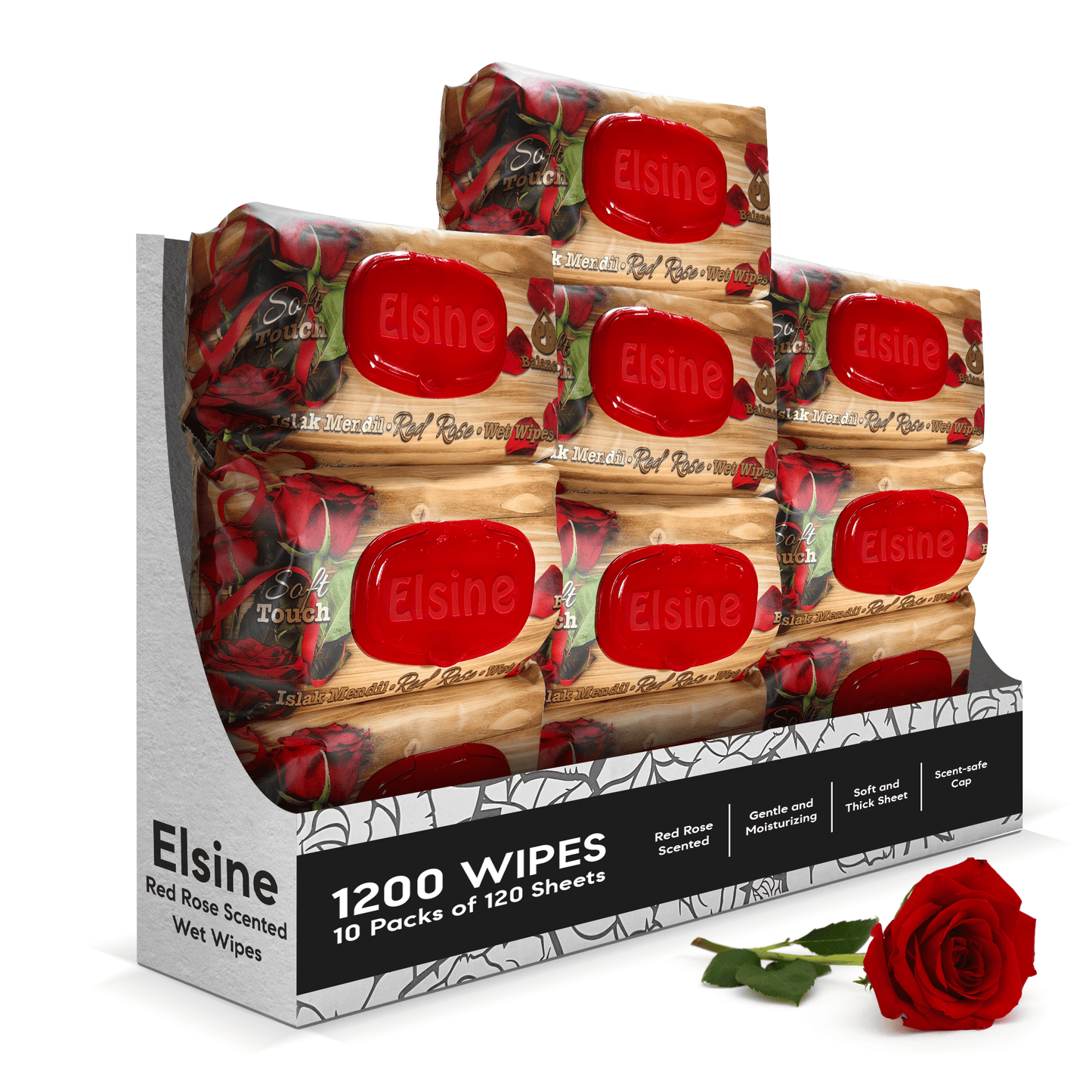 1200 Wipes - Red Rose Scented Wet Wipes - Thick and Gentle Body Cleansing Wipes - YouKind
