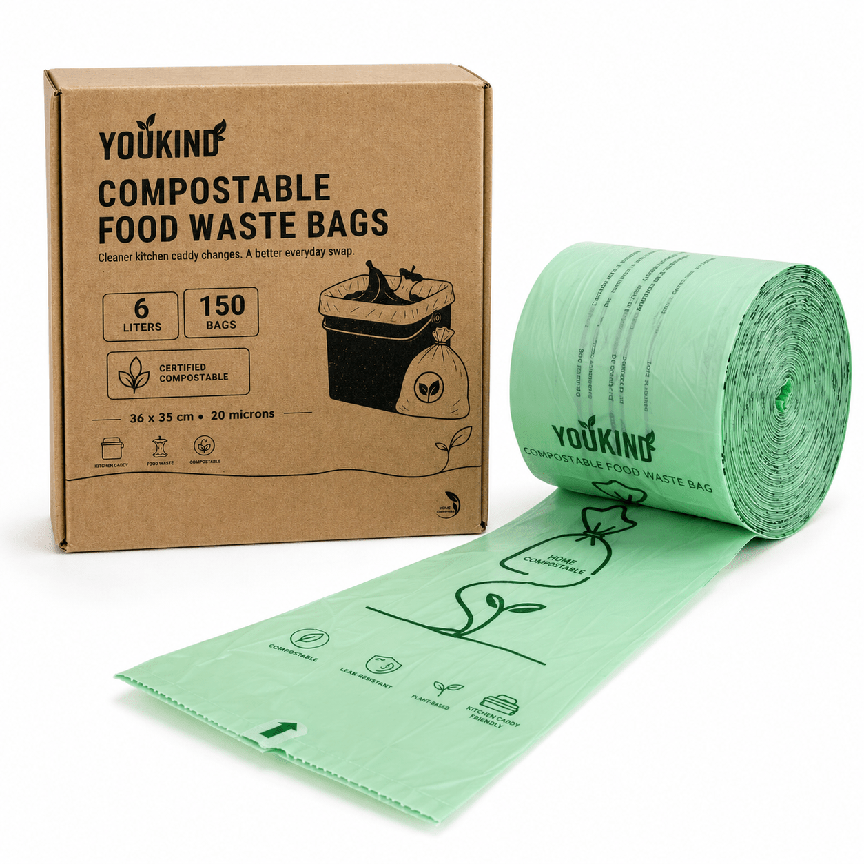 Compostable Food Waste Bags, 40 Per Roll, Kitchen Caddy Liners - YouKind