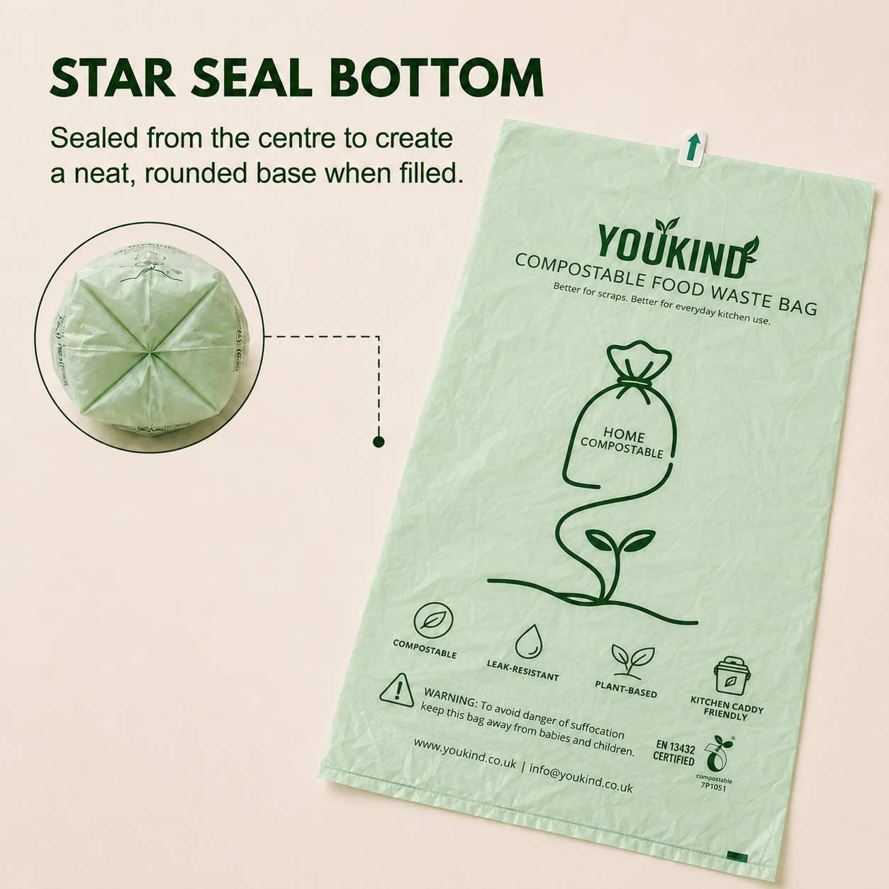 Compostable Food Waste Bags, 40 Per Roll, Kitchen Caddy Liners - YouKind