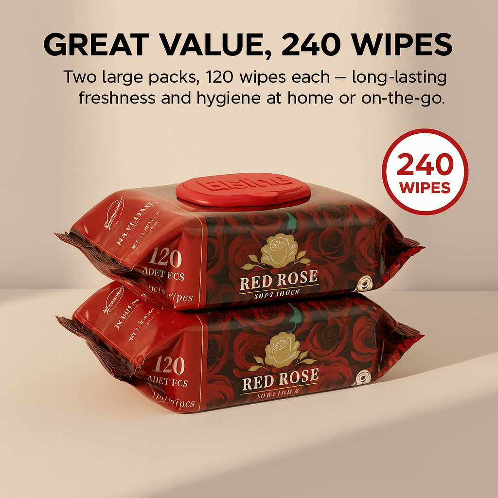 Red Rose Scented Wet Wipes - Thick and Gentle Body Cleansing Wipes - YouKind