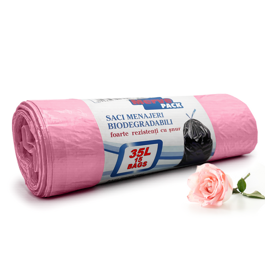 35L and 60L Rose Scented  Biodegradable Plastic Bin Liners - 3 Rolls